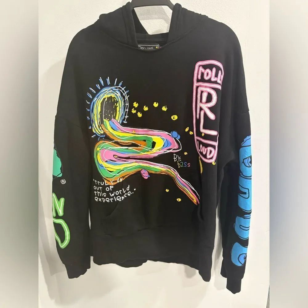 Black Graphic Hoodie with Multicolor Artwork